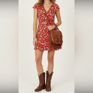 Topshop Floral Print Button Down Short Sleeve Flowy Boho Dress